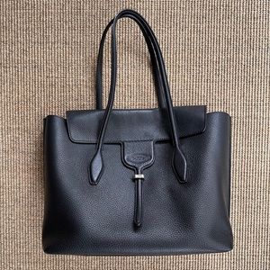 Tod's Anx Shopping Due Mancini Media Bag Black with Pink Interior